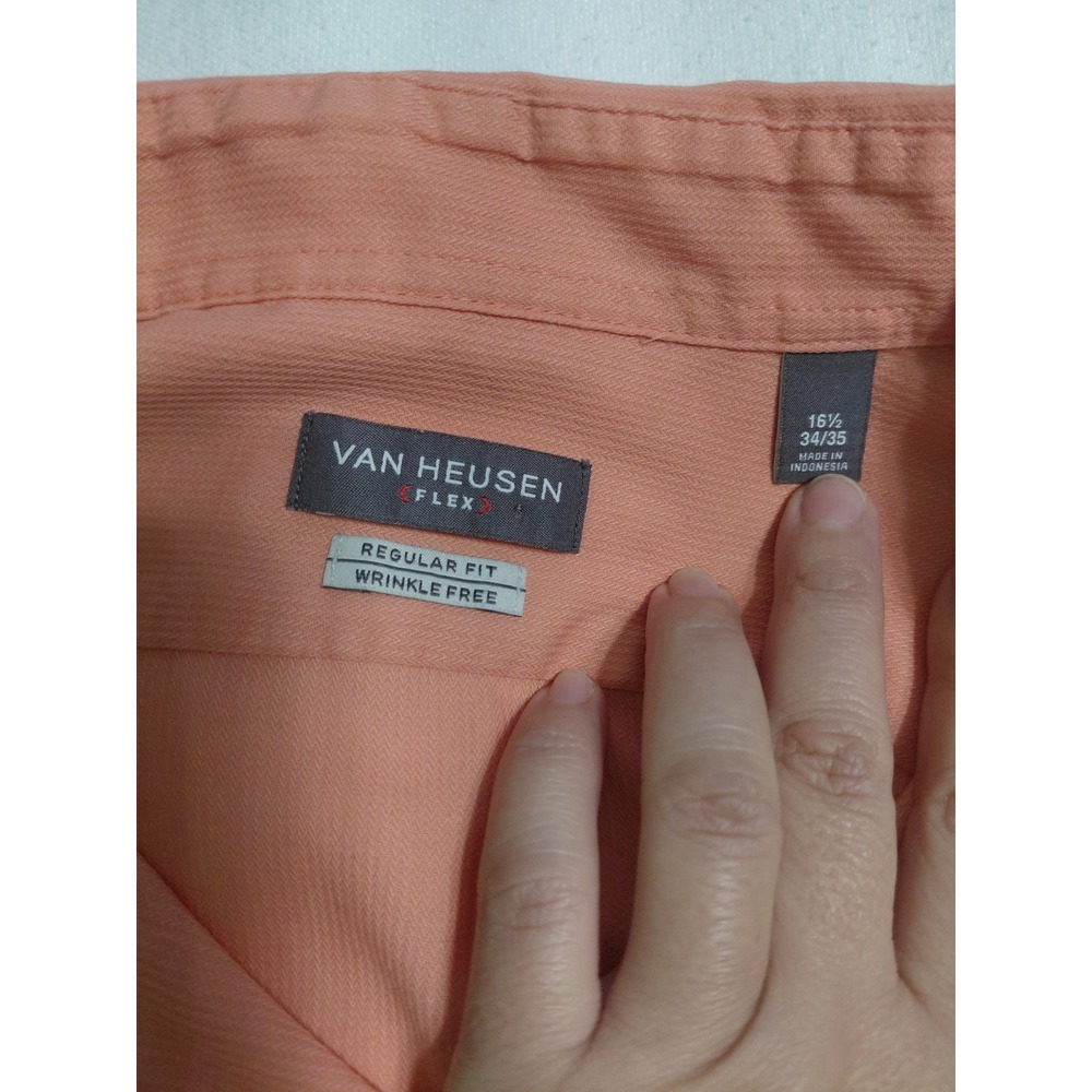 Van Heusen Shirt Mens 16 5 Peach Regular Fit Wrinkle Free Dress Long Sleeve - Picture 3 of 11